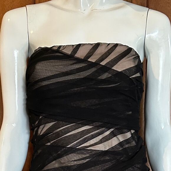 TULLE Strapless Dress Black Mesh Pink Lining Size M Party Wedding Night Out - Picture 3 of 13